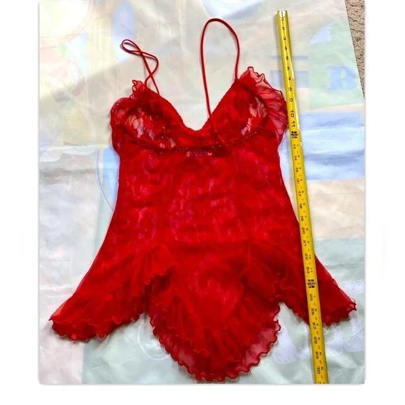 VTG Cinema Etoile Seductive Wear Baby Doll Sheer Sexy Red Nylon Nightgown - Picture 4 of 13
